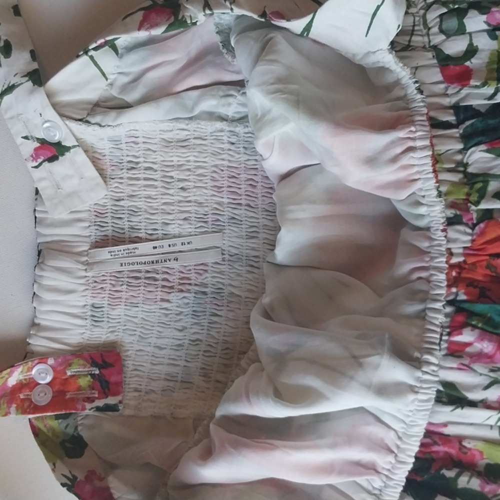 ANTHROPOLOGIE Corset Midi Dress Red White Floral Bra Shelf Smocking Size 8 - Picture 12 of 13